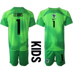 Francie Hugo Lloris #1 Brankářské Dětské Venkovní dres komplet MS 2022 Krátký Rukáv (+ trenýrky)